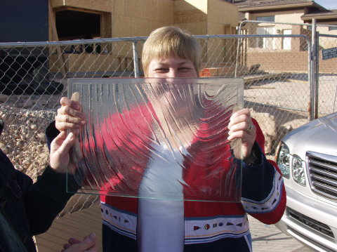 Kathy and the glass for the interior doors